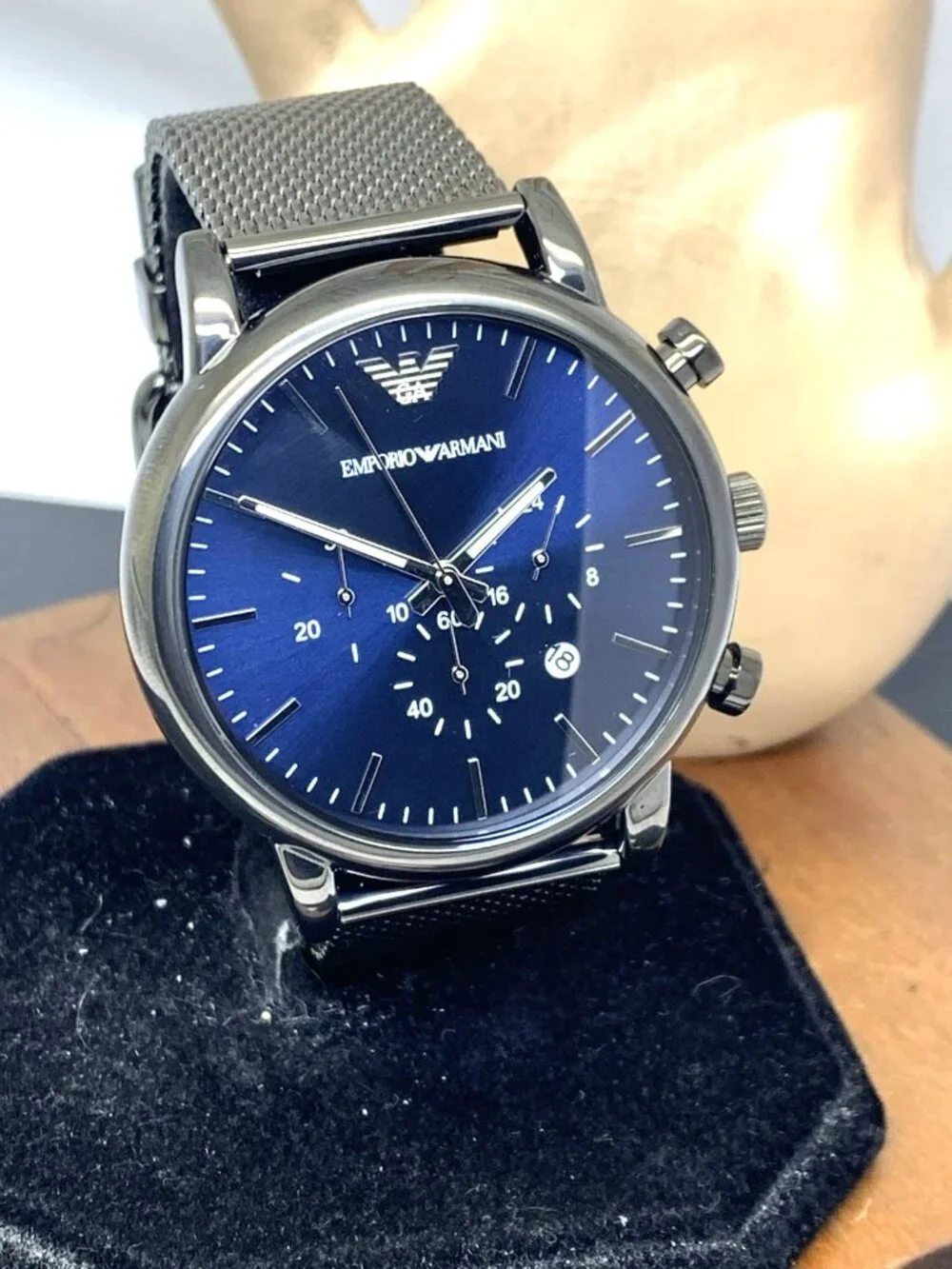 Emporio Armani Men's Watch AR1979 Chronograph Quartz Blue Dial Gunmetal 46mm
